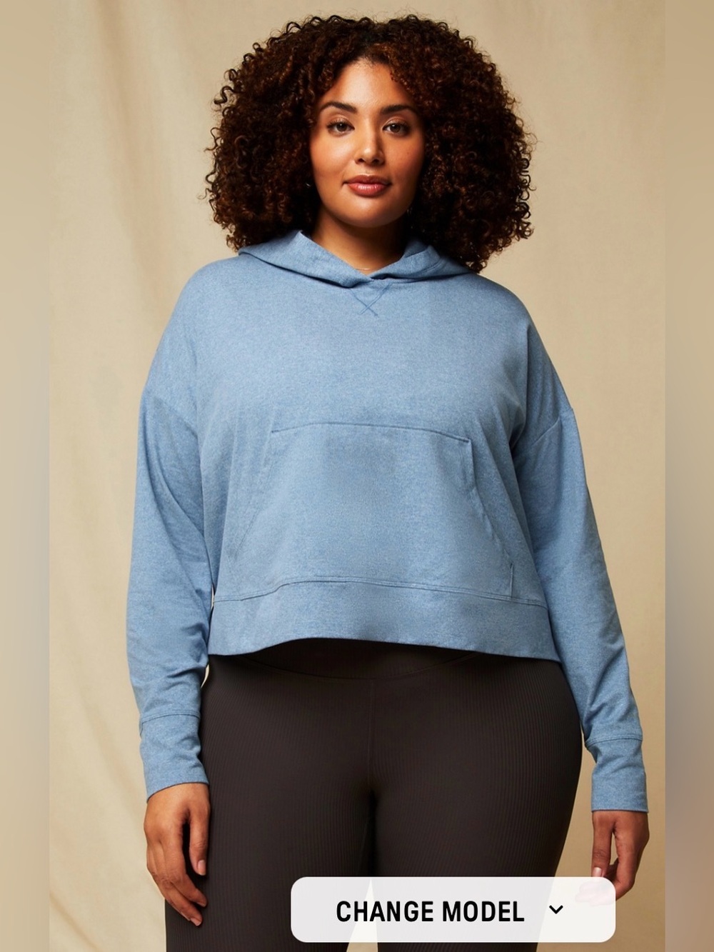 Fabletics Cloud Jersey Cropped Hoodie XL Elemental Blue Heather Soft UPF